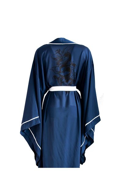 Mita Concept Dragon Patterned Navy Blue Kimono