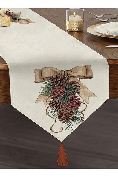 Realhomes Kurdaleli Kozalak Motifli Dijital Baskılı Dekoratif Püsküllü Şönil ...