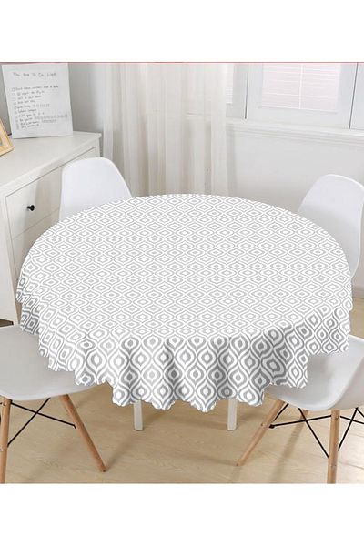 Realhomes Față de masă rotundă cu model Ikat gri cu design special - diametru 140 cm
