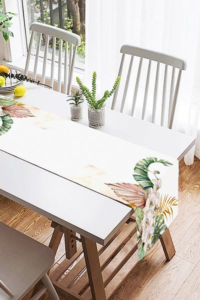 Realhomes Alergăr decorativ din piele de căprioară, imprimat digital, cu motiv cu frunze tropicale