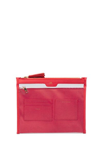 Case Look Deri Ve Şeffaf Uygulamalı Fermuarlı Şeffaf Mini Clutch Daphne