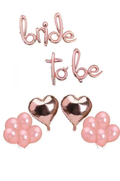 Parti dolabı Bride To Be Imza Folyo Balon 10 Adet Rose Gold Balon 2 Adet 16 inc Kalp Folyo Balon