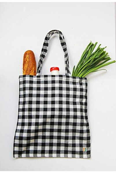 Çizgikare Μαύρη καρό υφασμάτινη τσάντα