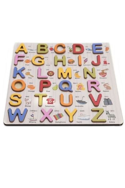 HAMAHA Wooden Toys Doğal Ahşap Eğitici Oyuncak Resimli Renkli Ingilizce Kabar...