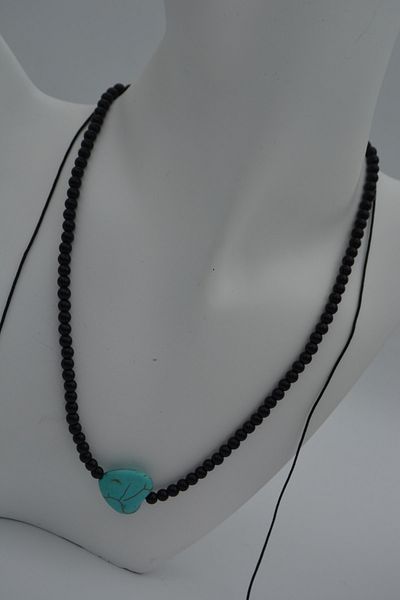 Stoneage Jewellery Heart Turquoise And Onyx Stone Metal Free Necklace