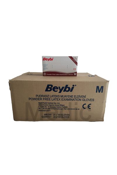 Beybi Powder-Free Latex Exam Gloves 100 Pieces Medium 20 Packs 1 Box
