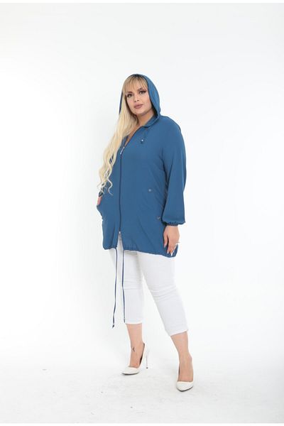 By Alba Collection Plus Size Hooded Indigo Cardigan - Imported Ayrobin Fabric