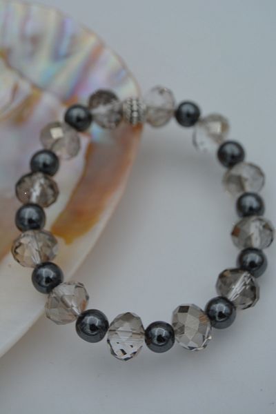 Stoneage Hematite Stone and Czech Crystal Bracelet