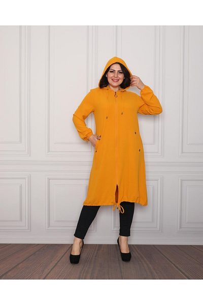 By Alba Collection Women's Ayrobin Fabric Large Size Cardigan Mustard
