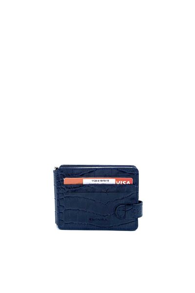 Eminsa Reversible Dark Blue Crocodile Genuine Leather Wallet, Card Holder