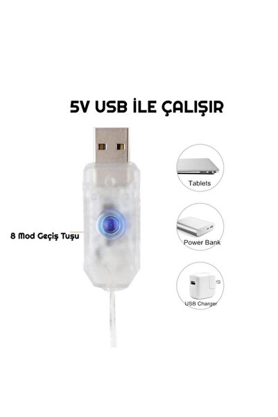 exeo Usb Perde Peri Led Kumandali Dekoratif Su Geçirmez Sarı 3x2 Metre