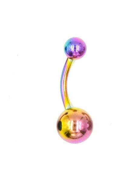 Jaida Moda Kadın Gökkuşağı Cerrahi Çelik Düz Toplu Göbek Piercing