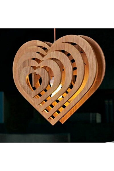 hü ma tasarım ve aksesuar Modern Tasarım Kalp Modeli Doğal Ahşap Mdf 3d Lazer Kesim Rustik Salon Avize