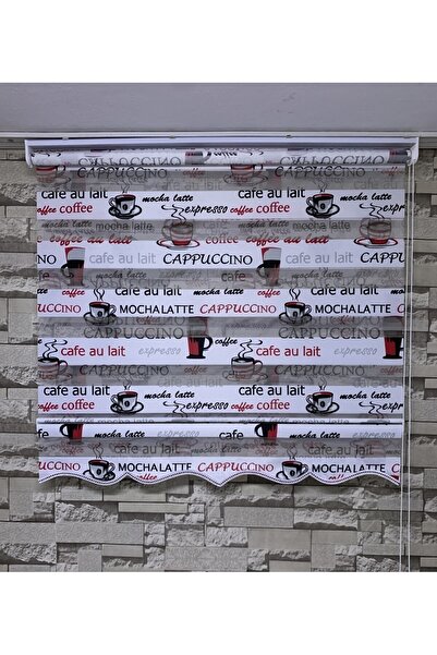 PERDECİNİZ Cappuccino Kırmızı Baskılı Zebra Perde (etek Kısmı Düz)