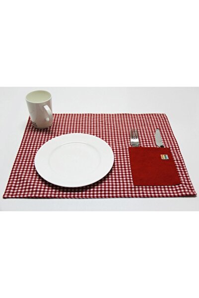 Çizgikare Serviciu american cu buzunare din Gingham roșu (4 bucăți)