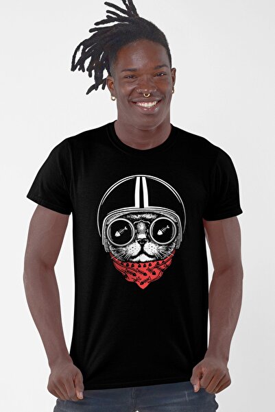 ROCKANDROLL Tricou cu mânecă scurtă pentru bărbați Black Head Cat