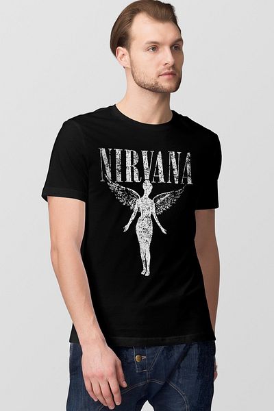 ROCKANDROLL Tricou cu mânecă scurtă Black Angel Nirvana pentru bărbați