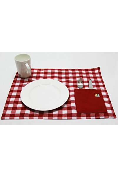 Çizgikare Serviciu american cu buzunar în carouri roșii (4 bucăți)