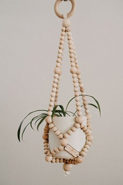 Emtory Home Doğal Ahşap Boncuklu Dekoratif Saksılık 50cm