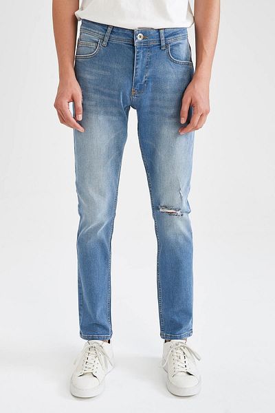 DeFacto Pantaloni slim-fit Carlo, cu talie normală, cu detaliu rupt pe picior