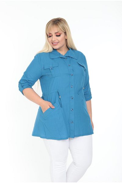 By Alba Collection Jachetă din bumbac, in, cu patru buzunare, pentru femei Indigo