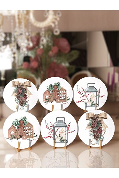 Realhomes 6'lı Özel Tasarım Mum & Kozalak Temalı Supla & Servis Altlığı