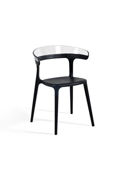 Papatya Luna Koltuk Siyah Oturak Transparan Şeffaf Sırt Mutfak Sandalyesi Kol...
