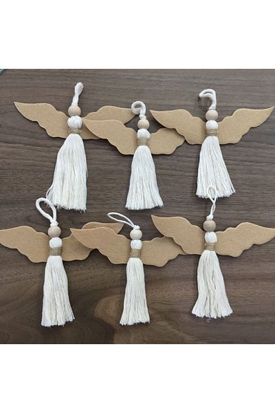 OzanTuhafiye Ornament de Anul Nou din Macrame Angel realizat manual, 6 piese, ornament din copac de pin 19
