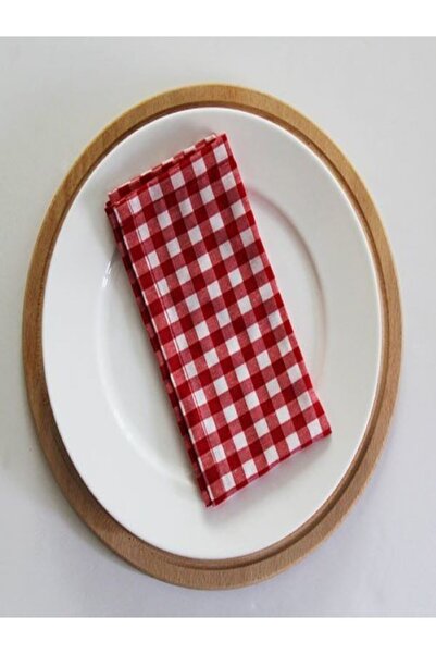 Çizgikare Șervețel roșu din țesătură în carouri de dimensiuni medii (6 bucăți)