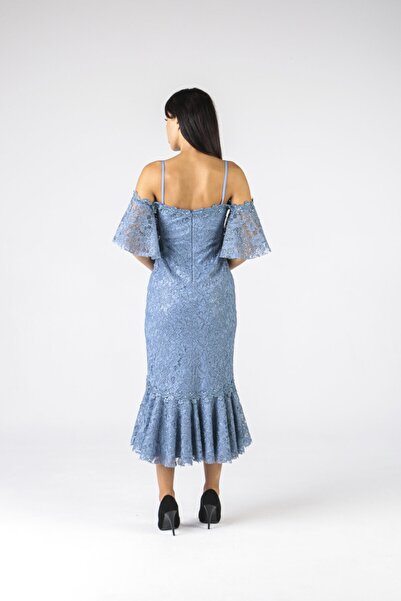 ALİS DRESS Payetli Dantel Indigo Elbise