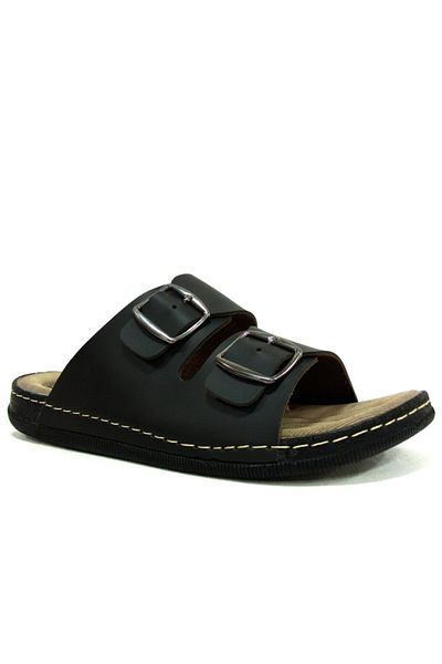 Apella Men's Black Buckle Anatomical Slippers