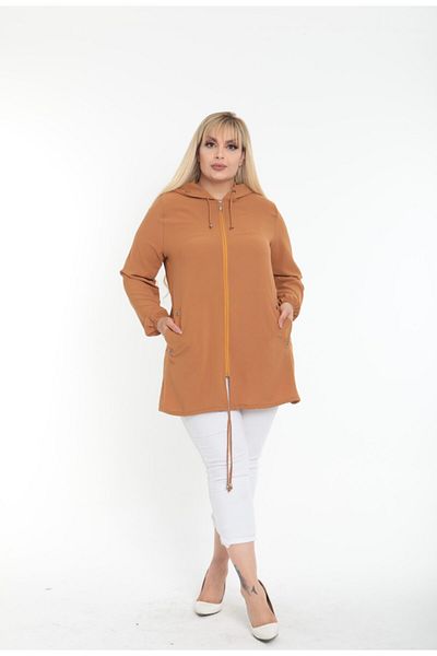 By Alba Collection Γυναικεία Εισαγόμενη Ύφασμα Ayrobin Plus Size Ζακέτα με κουκούλα καφέ