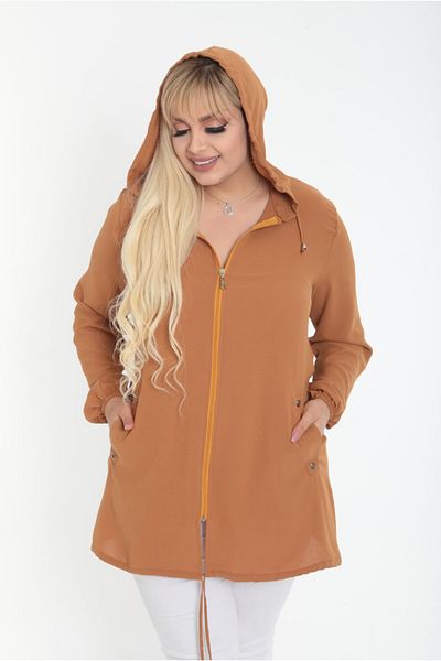 By Alba Collection Γυναικεία Εισαγόμενη Ύφασμα Ayrobin Plus Size Ζακέτα με κουκούλα καφέ
