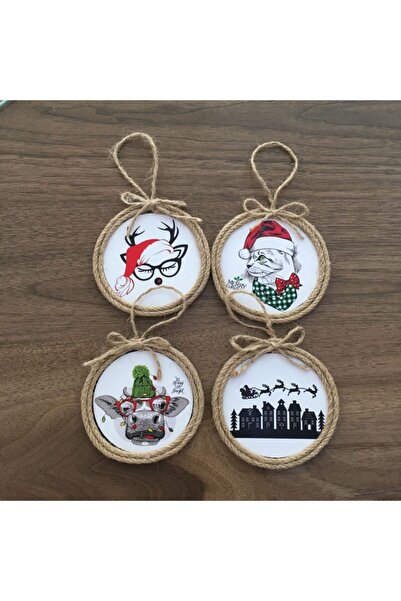 OzanTuhafiye Ручна робота, ілюстрована солом'яна 4-комплектна новорічна прикр...