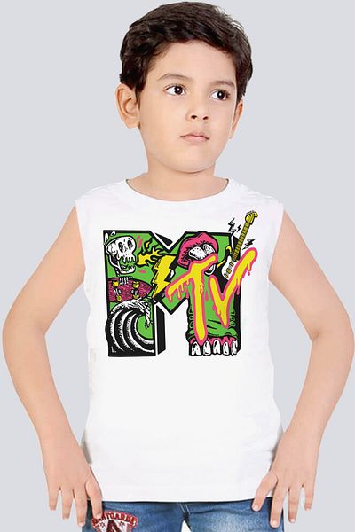 ROCKANDROLL Mânecă cu tăietură Meteve albă pentru băiat | Tricou fără mâneci | Atlet