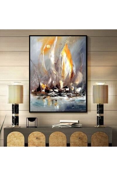 Markazip Siyah Metal Çerçeveli Soyut Yelkenler Kanvas Tablo 70x100cm Kod: Cb5...