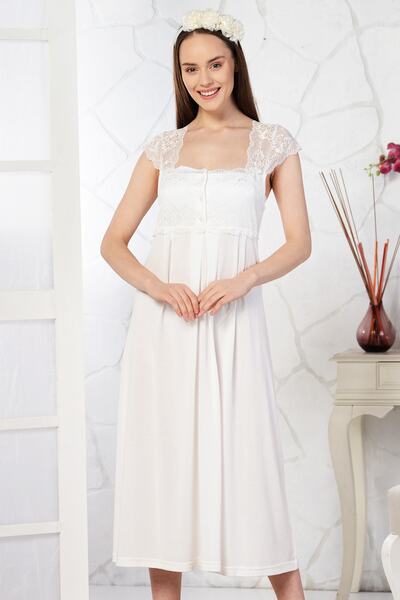 Emose Dantelli Lohusa Gecelik Ekru