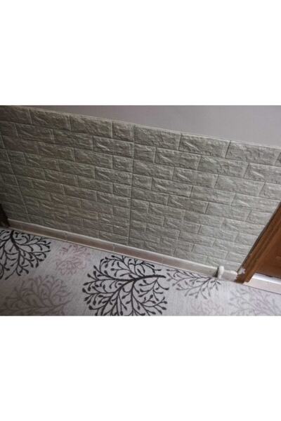 Renkli Duvarlar Nw10 70x77 cm Kendinden Yapışkanlı Çizgili Gri Beyaz Esnek Tuğla Sünger Duvar Paneli 1 Adet