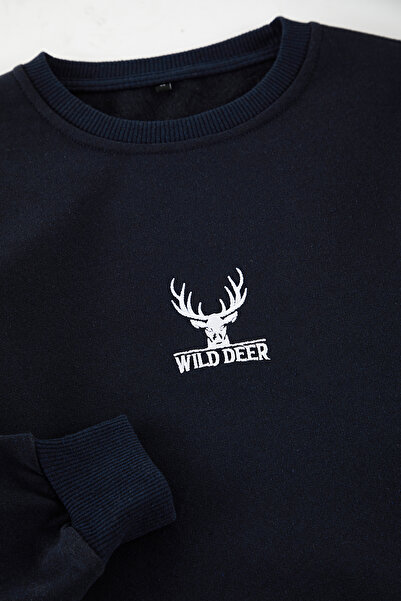 Trendyol Collection Sötétkék túlméretes/széles kivágású nyakú, hosszú ujjú, állati hímzésű pulóver TMNAW24SW00169