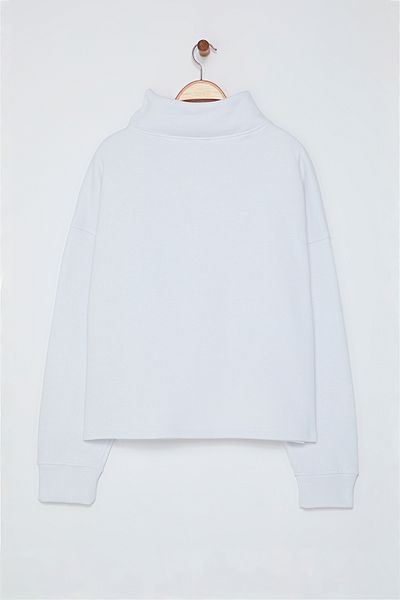 Edit by Trendyol White Large Size Sweatshirt with Foldable Collar Detail