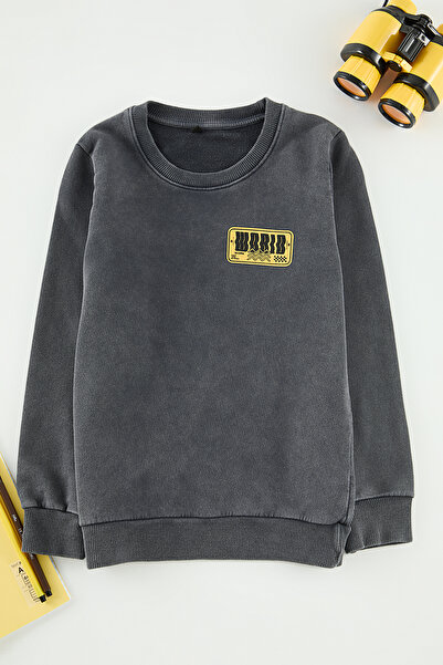 TRENDYOLKIDS Boy's Anthracite Mini Me Printed Sweatshirt - Tkdaw25Sw00062