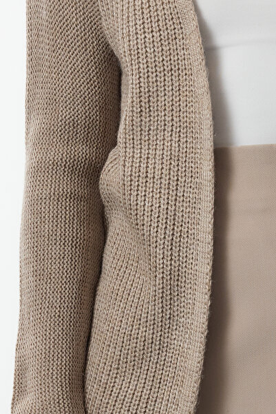 Trendyol Collection Mink Basic V-Neck Midi Knitwear Cardigan Twoaw25Hi00376