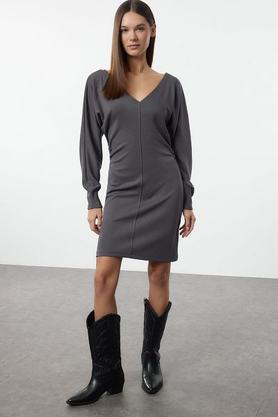 Trendyol Collection Anthracite Bodycone/Body Sitting Mini Knitted Dress Twoaw25El00444