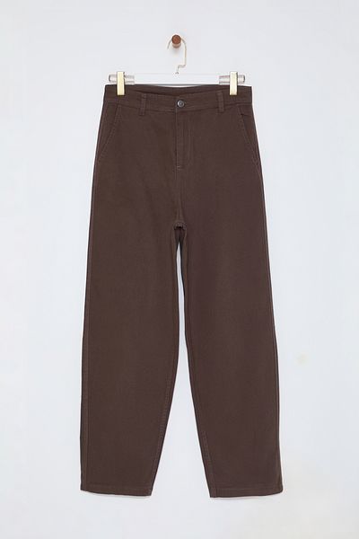 Trendyol Collection Unisex Khaki Balloon Fit Trousers - Gabardine Cotton, Limited Edition Tmnaw25Pl00011