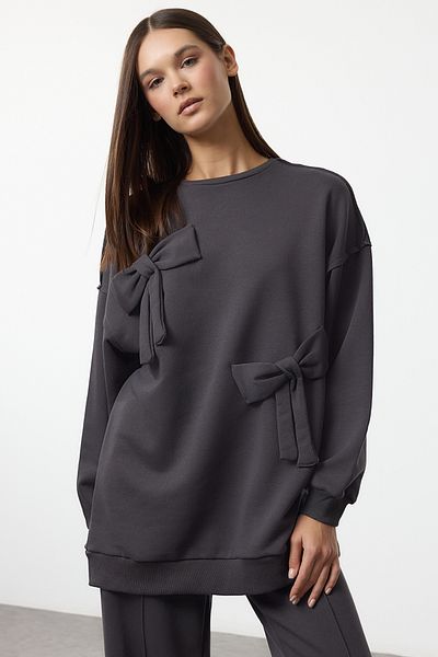 Trendyol Modest Übergroßes Anthrazit-Trainingsanzug-Set – Banddetail TCTAW25US00119