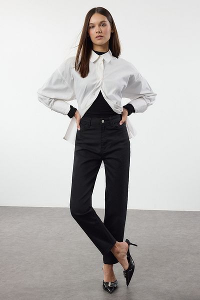 Trendyol Collection Blugi negri cu talie înaltă confort Mom TWOAW25JE00371