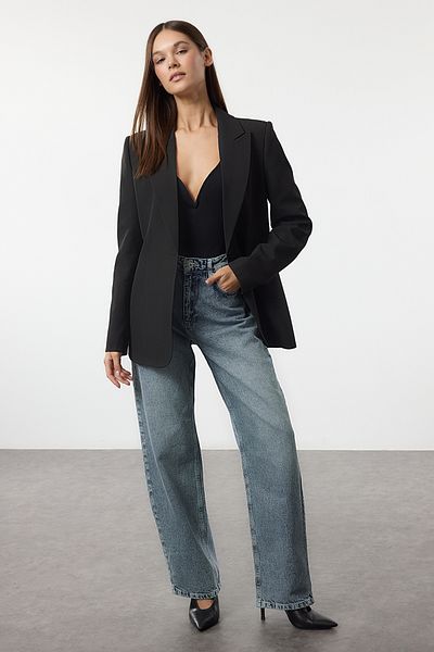 Trendyol Collection Blugi largi cu barrel albastru deschis cu talie înaltă TWOAW25JE00130