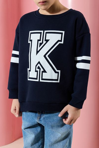 TRENDYOLKIDS Шкільний світшот для хлопчиків темно-синій001 бавовна з принтом TKDAW25SW00014