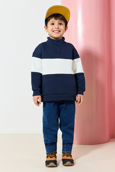 TRENDYOLKIDS Sötétkék*004 fiú színes blokk kötött pulóver TKDAW25SW00100