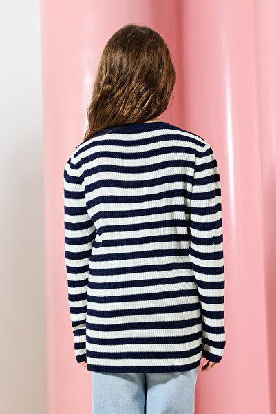 TRENDYOLKIDS Bleumarin*001 Pulover mini cu dungi pentru fete TKDAW25KZ00007